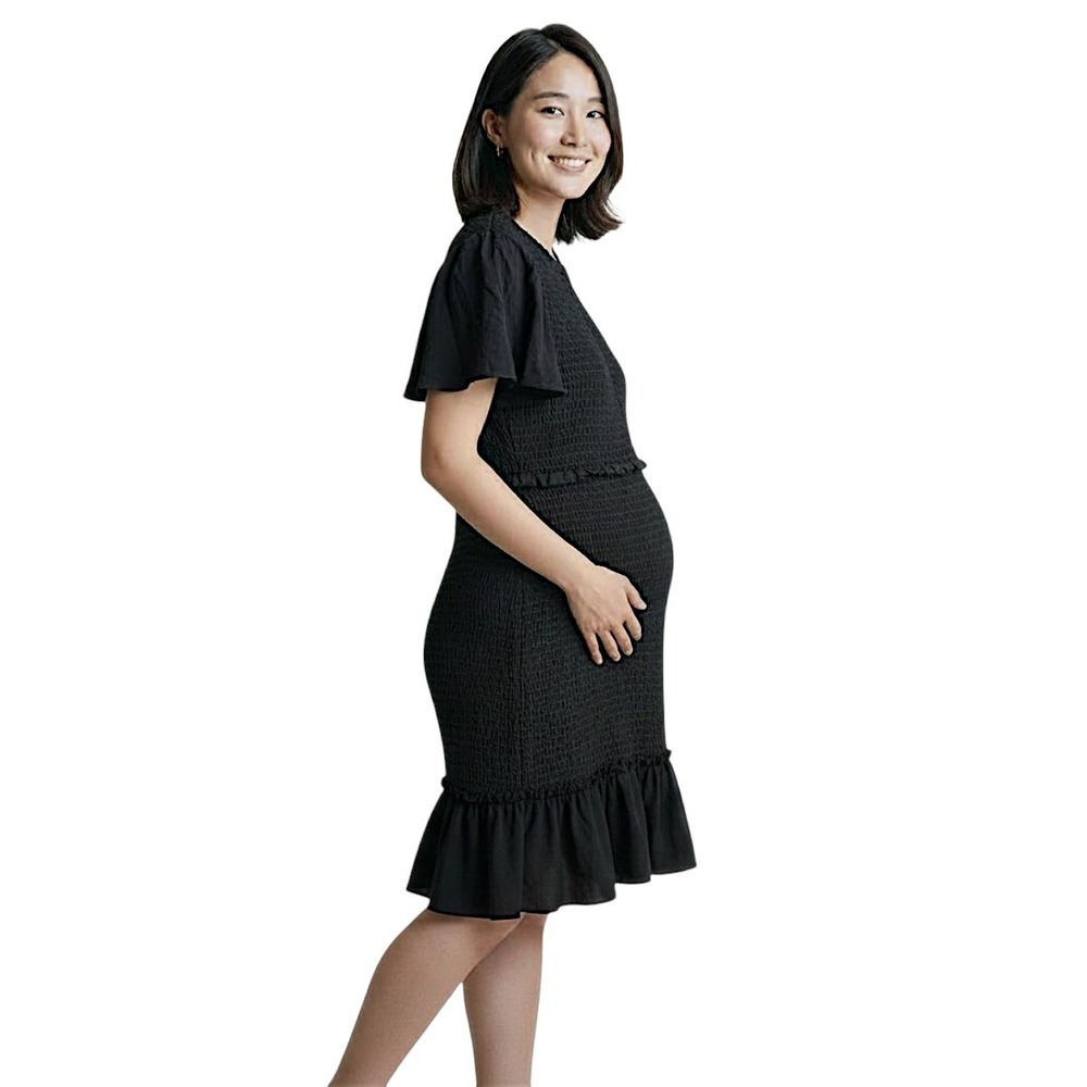 Seraphine Maternity Mini Dress 8 Raisa Black Shirred Angel Sleeve Luxe Smock NEW - Picture 12 of 13